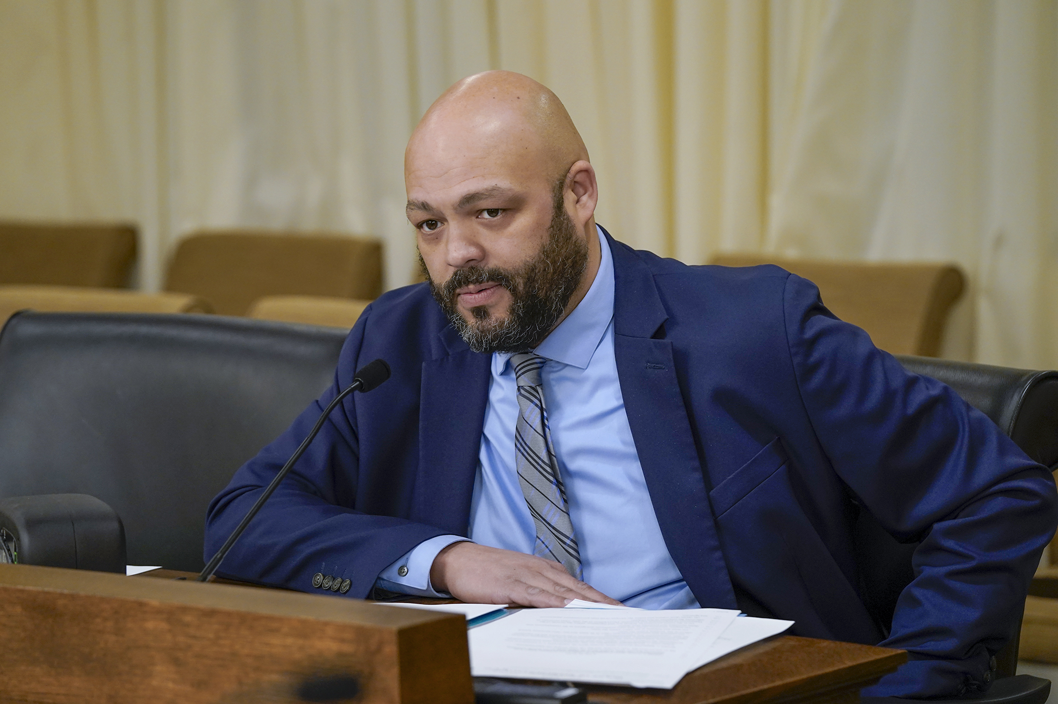 Rep. Walter Hudson presents HF768 to the House Judiciary Finance and Civil Law Committee Feb. 20. The bill would prohibit the Department of Human Rights from maintaining a collection or database on incidents of protected speech. (Photo by Michele Jokinen)