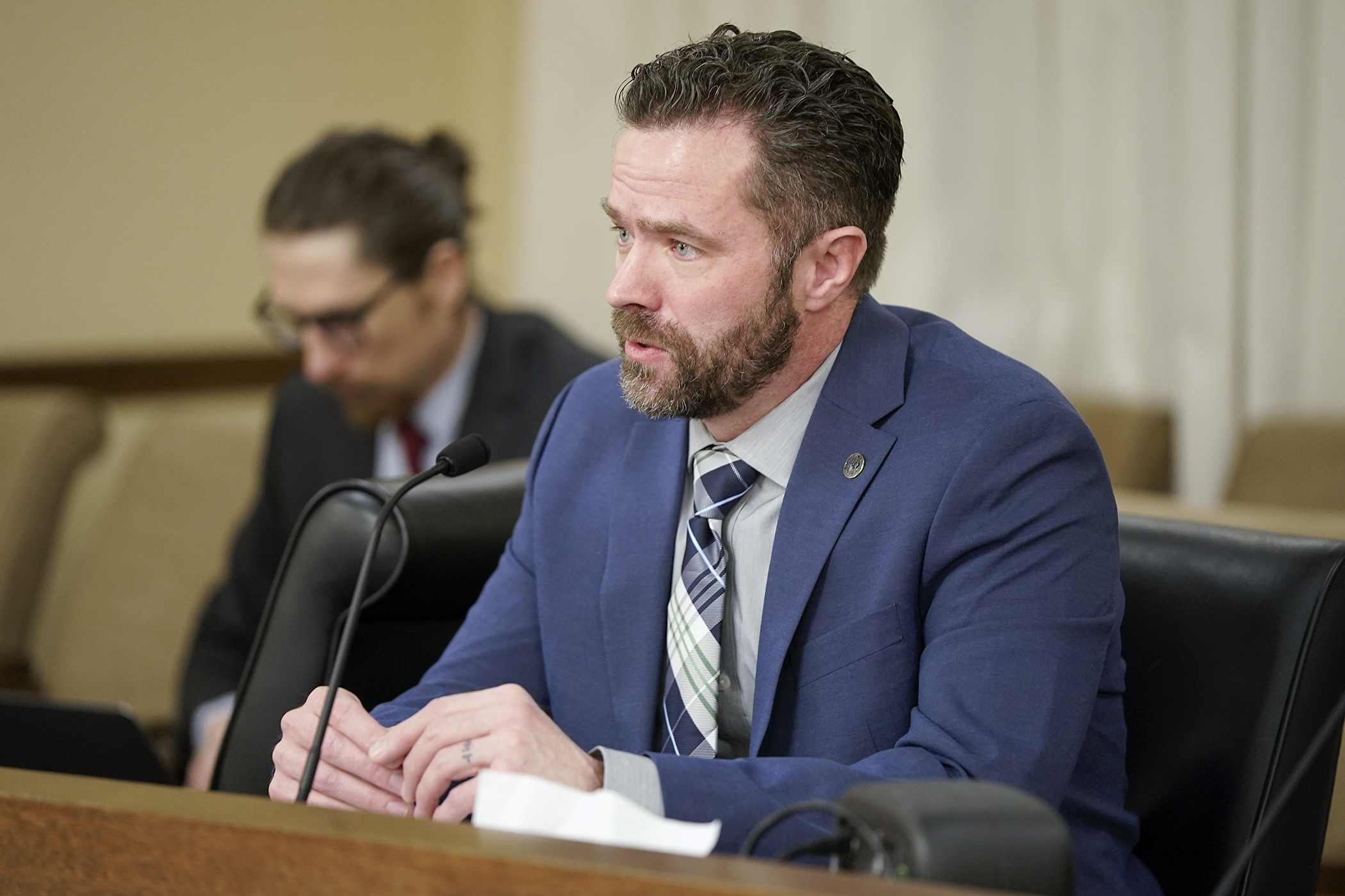 Rep. Pete Johnson presents HF335 to the House Workforce, Labor, and Economic Development Finance and Policy Committee Feb. 20. The bill requests $5 million for the Greater Minnesota Business Development Public Infrastructure Grant Program. (Photo by Michele Jokinen)