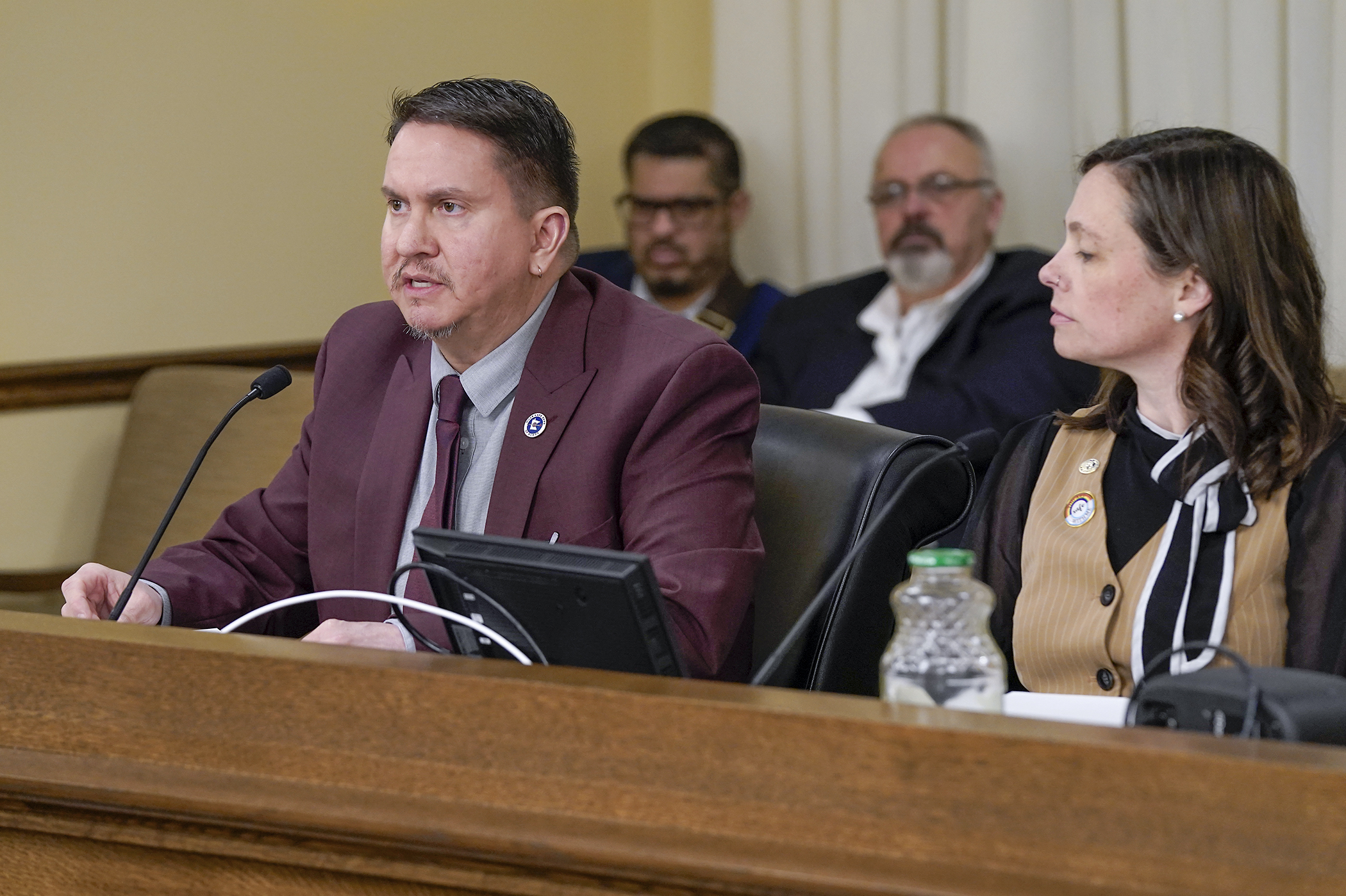 Kelly Applegate, commissioner of natural resources for the Mille Lacs Band of Ojibwe, testifies about HF1012 before the House environment committee March 20. Rep. Kristi Pursell sponsors the bill to make a number of changes to the state’s off-highway vehicle laws. (Photo by Michele Jokinen)