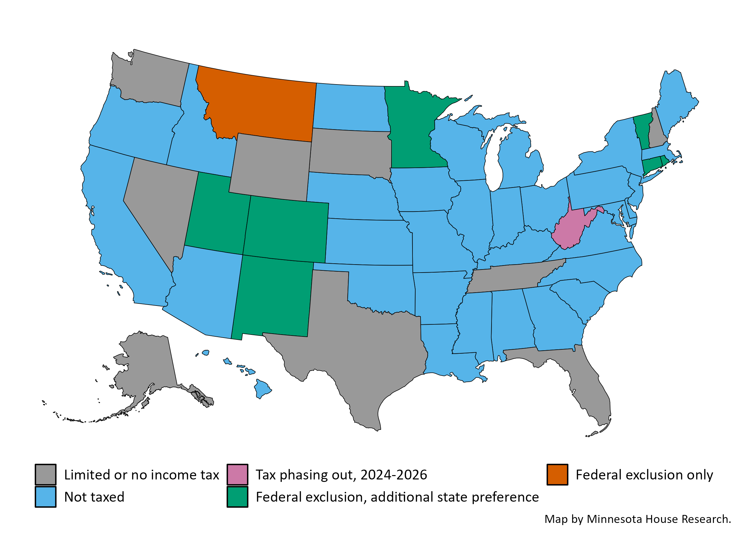 Map of state tax treatment of social security income